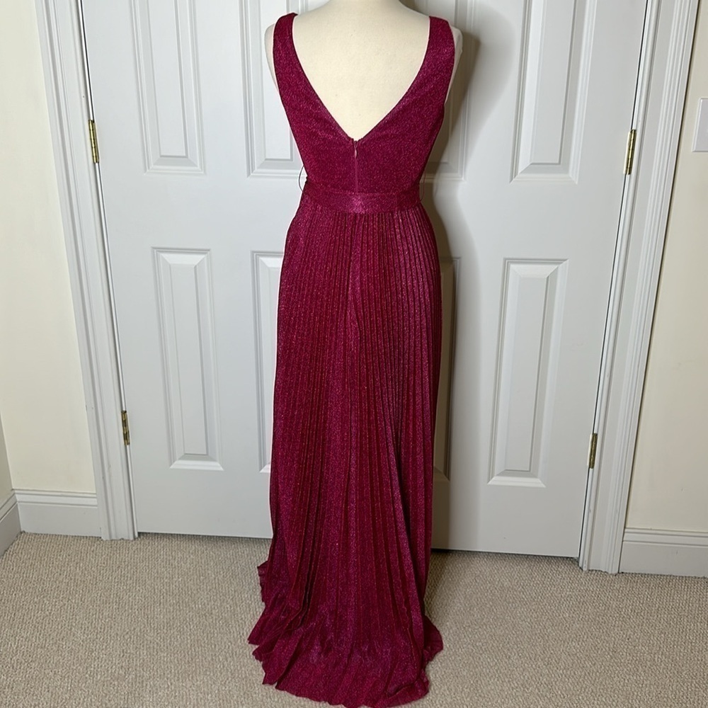 Maniju Magenta Sparkle V Neck Pleated Maxi Dress SzMedium - Picture 6 of 8